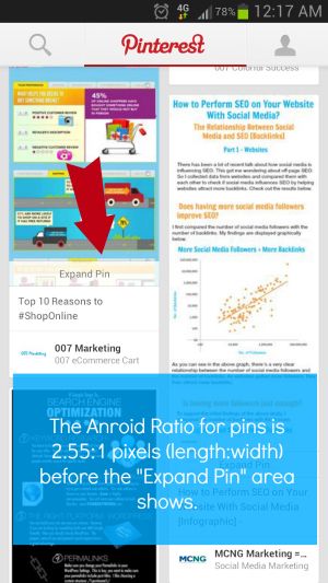 How long should pins on Pinterest be for Android devices?