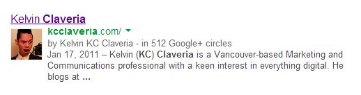 Google Authorship Example using KC Claveria, a Vancouver Marketer. 