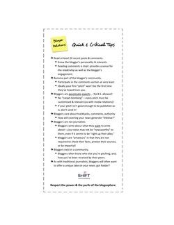 Blogger Relations Bookmark from SHIFT Communications