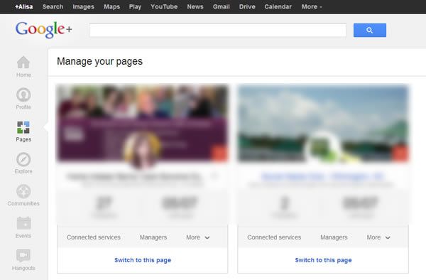 Google+ Manage Pages