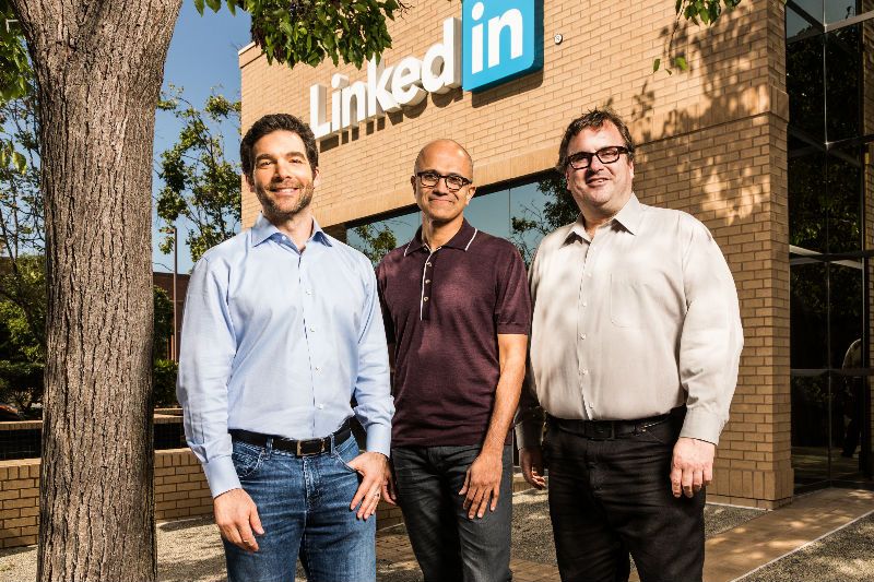 From Left to Right: Jeff Weiner, Satya Nadella and Reid Hoffman