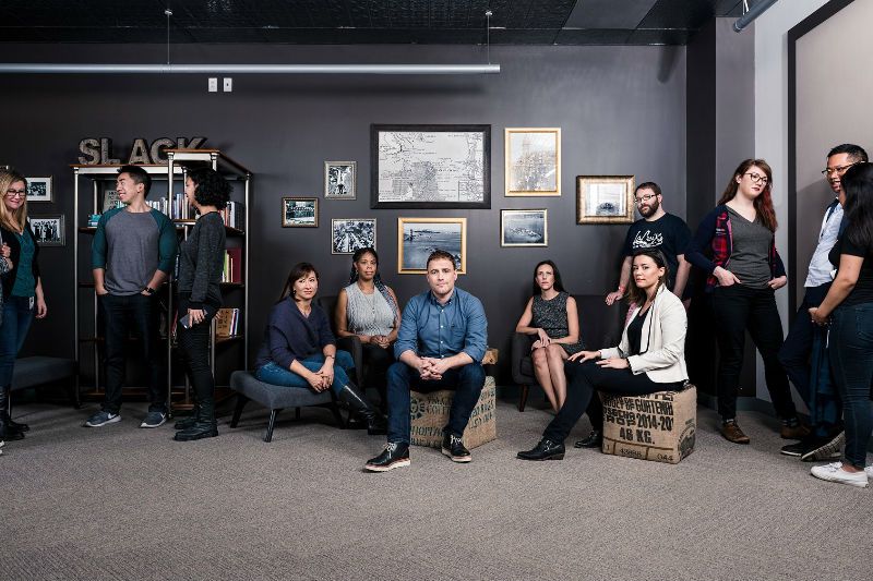 The Slack team in their office in San Francisco. Photograph: Winni Wintermeyer for the Guardian